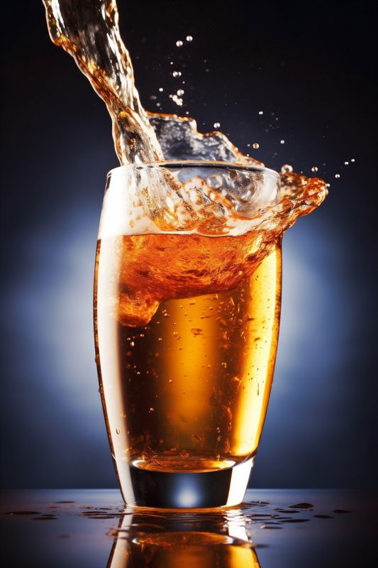 glass filled splash bubble alcohol cold drink background gradient beer foam. Generative AI.
