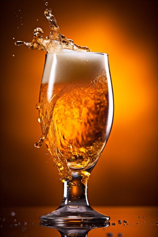 alcohol gradient background glass cold splash foam beer yellow drink bubble. Generative AI.