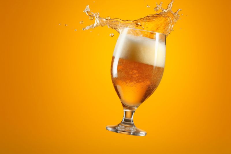 action glass alcohol foam splash drink background beer gradient cold bubble. Generative AI.