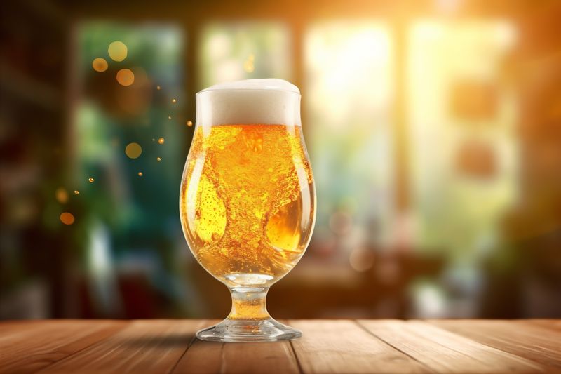 bubble light beer background alcohol splash gradient glass drink foam cold. Generative AI.