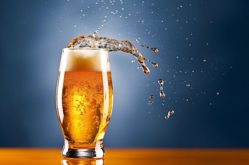 cold background alcohol bubble foam drink splash mug glass gradient beer. Generative AI.