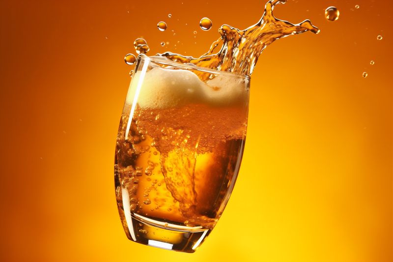 alcohol background cold beer bubble glass drink splash closeup gradient foam. Generative AI.