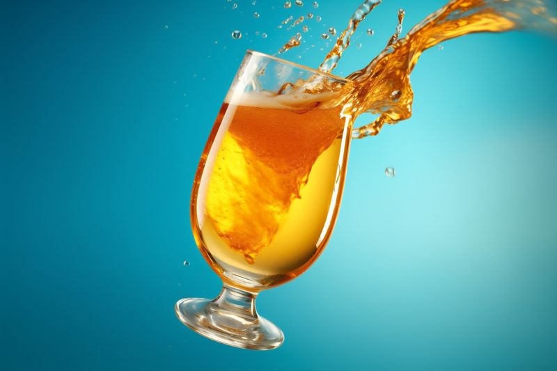drink alcohol splash background cold gradient beer bubble glass foam froth. Generative AI.