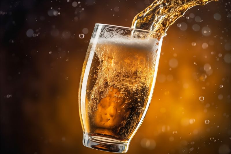 splash bubble cold glass background beer refreshment drink gradient foam alcohol. Generative AI.