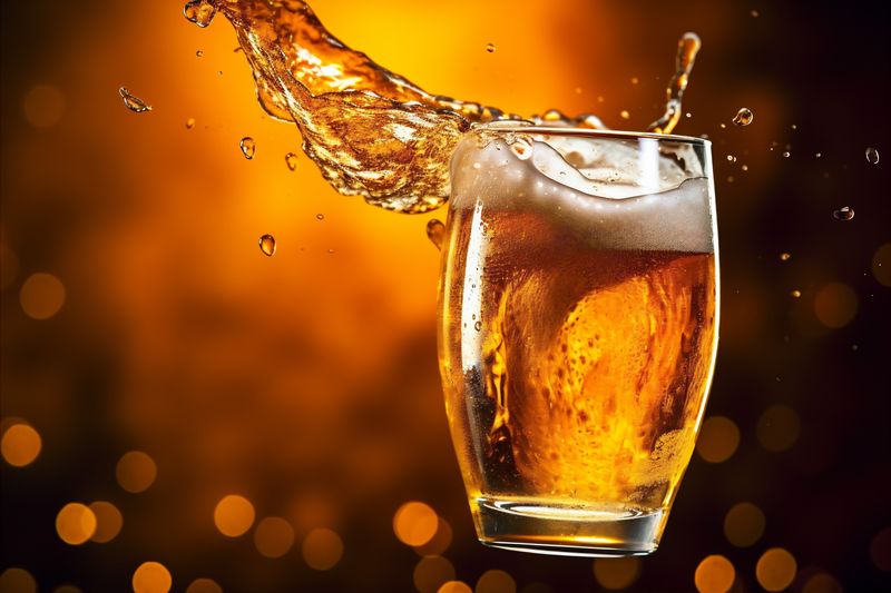 splash foam bubble cold brewery drink alcohol gradient glass background beer. Generative AI.
