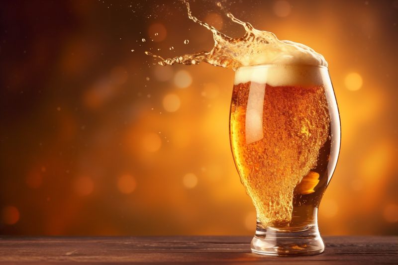 alcohol beer foam drink cold glass background gradient splash squirt bubble. Generative AI.