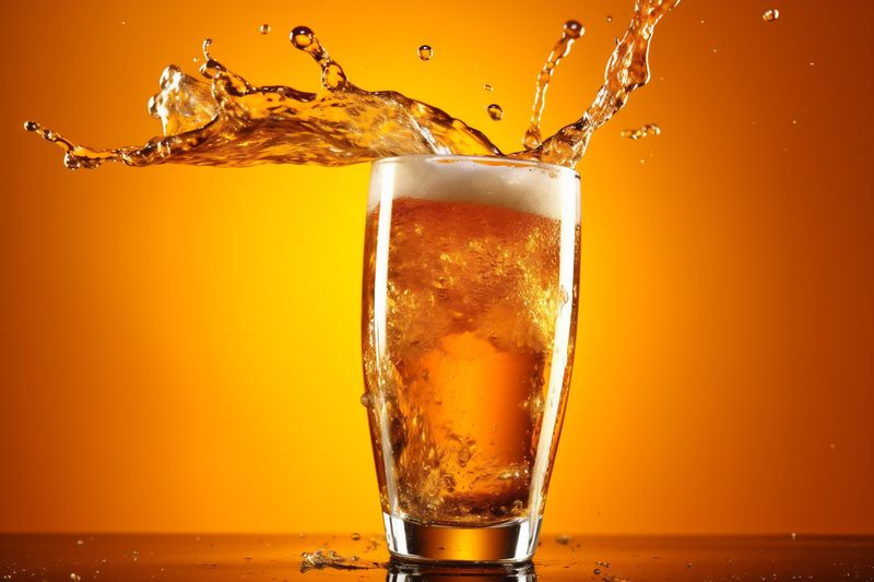 beer cold gradient drink foam alcohol glass splash bubble fresh background. Generative AI.