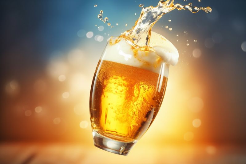 drink beer background alcohol gradient glass spill foam cold splash bubble. Generative AI.