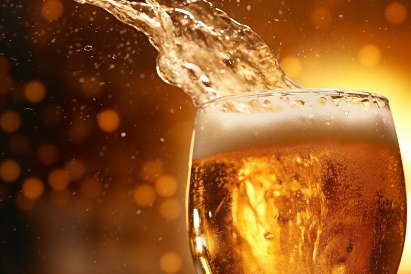 cold splash beer spill foam gradient alcohol drink background bubble glass. Generative AI.