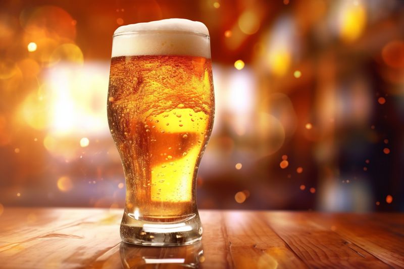 bubble alcohol glass gradient drink beer glassware cold background splash foam. Generative AI.