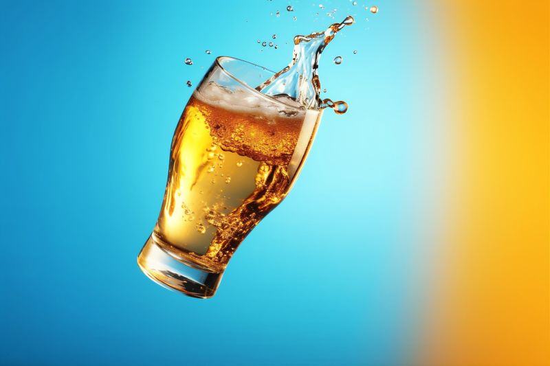 gradient background cold bubble glass alcohol pub splash foam drink beer. Generative AI.