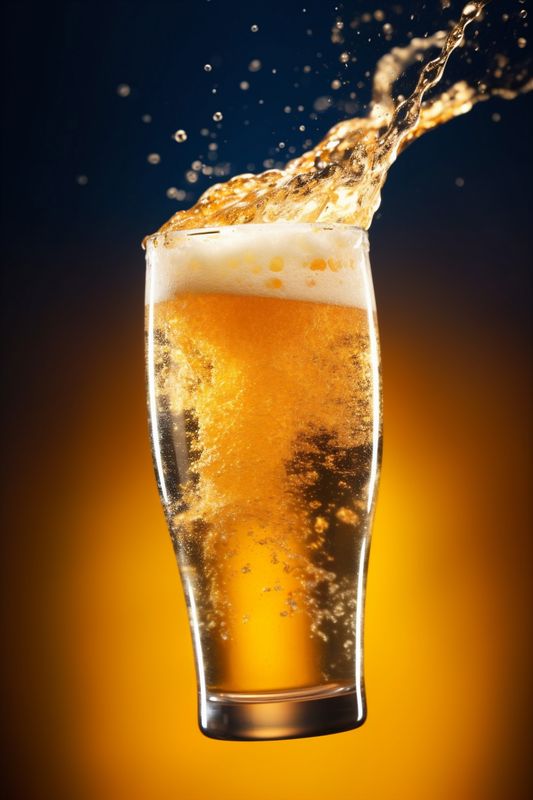 drink cold beer gradient celebration background foam alcohol bubble glass splash. Generative AI.