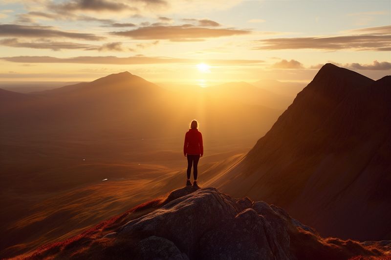back woman man backpack mountain view hiker landscape nature hiking travel adventure. Generative AI.