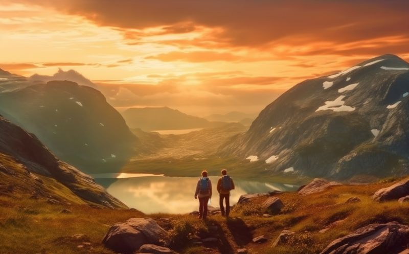 group man team mountain travel lifestyle tourist nature walking hiking trekking. Generative AI.