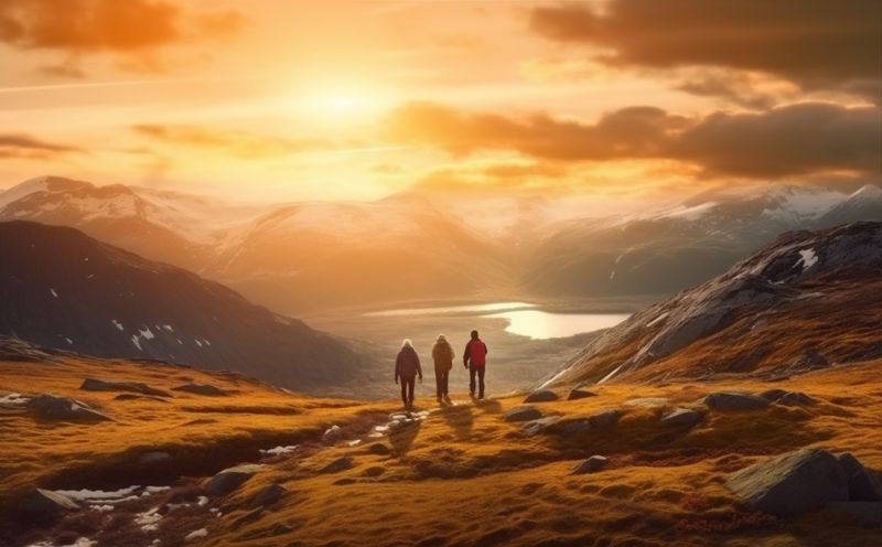 trekking man nature mountain tourist hiking group walking lifestyle travel top. Generative AI.