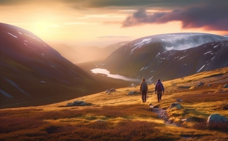 sunrise man lifestyle tourist mountain nature group trekking travel walking hiking. Generative AI.