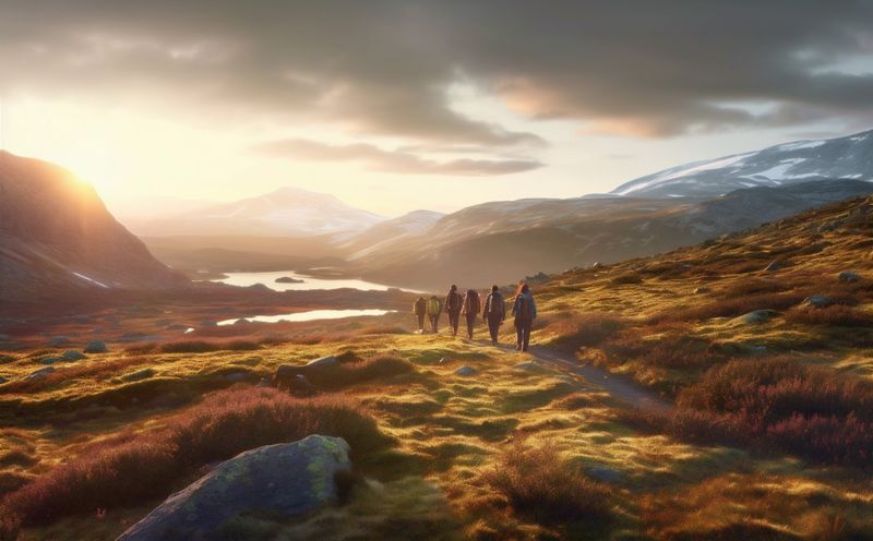 woman man hiking mountain trekking silhouette tourist nature lifestyle group walking travel. Generative AI.