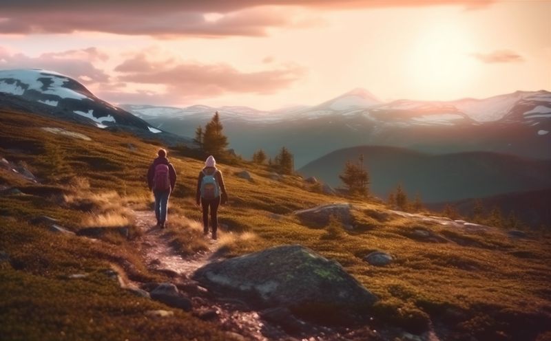 man lifestyle tourist travel hiking trekker nature group trekking mountain walking. Generative AI.