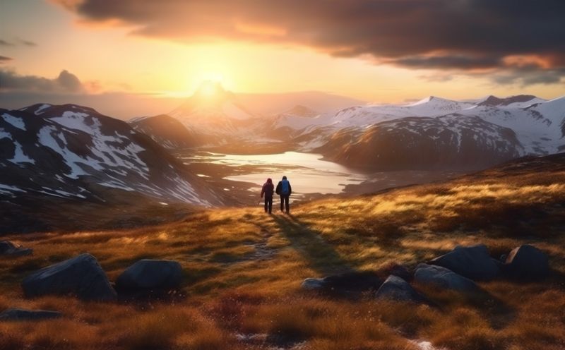 man mountain tourist lifestyle nature hiking walking outdoor group trekking travel. Generative AI.