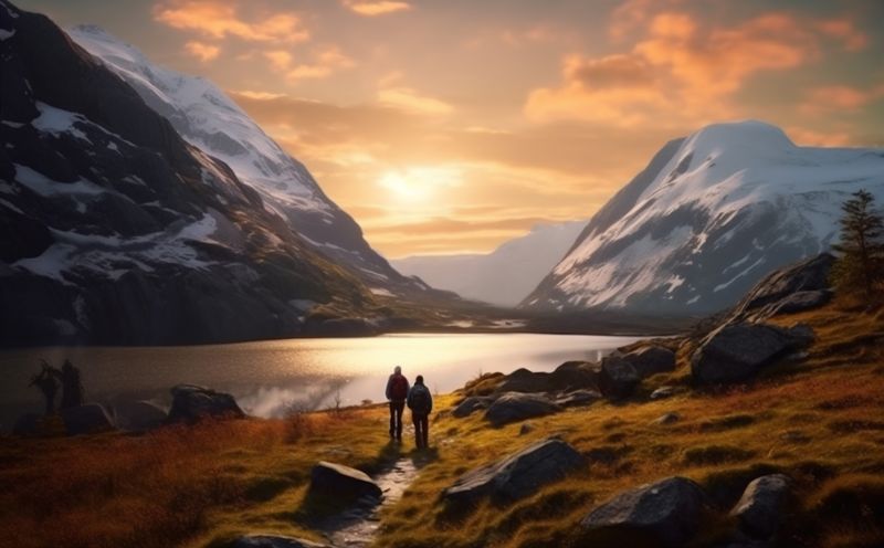 man nature lifestyle group trekking hiking leisure tourist mountain walking travel. Generative AI.