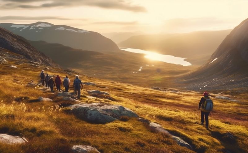 man backpacker lifestyle nature trekking group tourist travel hiking walking mountain. Generative AI.