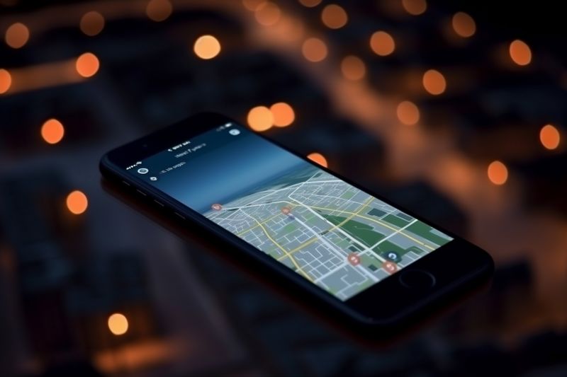 phone gps travel mobile direction point navigation position location map. Generative AI.