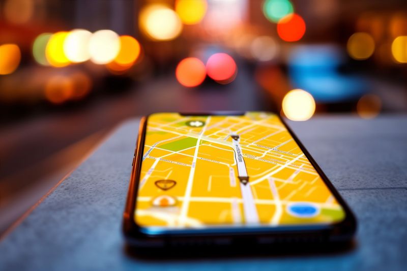 direction phone gps mobile location point position travel navigation map. Generative AI.