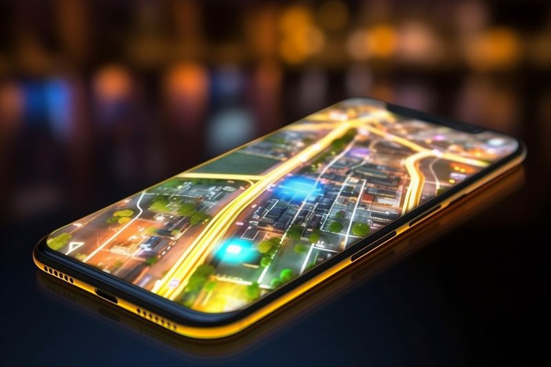 navigation direction map position mobile phone travel location gps point. Generative AI.