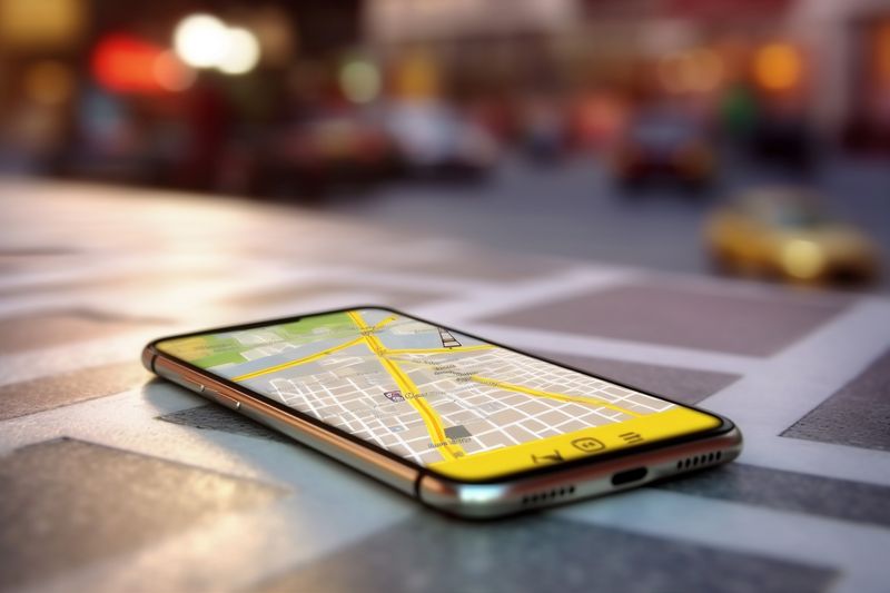 travel location gps position point navigation mobile phone direction map. Generative AI.