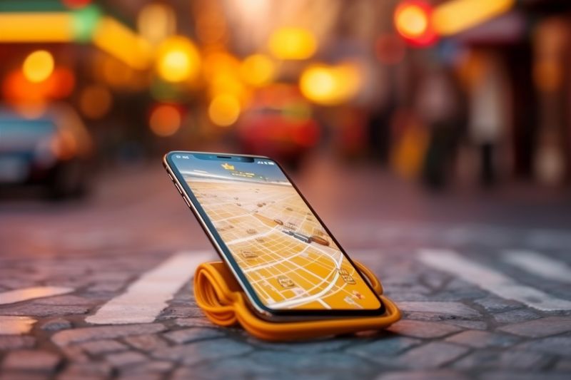 phone navigation mobile direction map location gps position travel point. Generative AI.