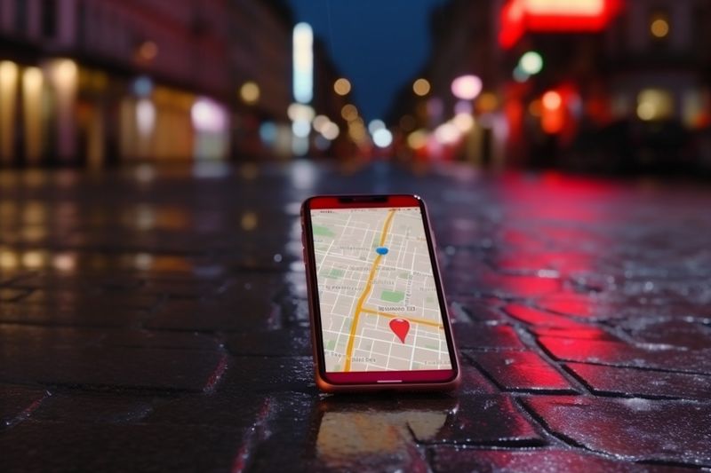 mobile navigation travel direction gps position point map phone location. Generative AI.