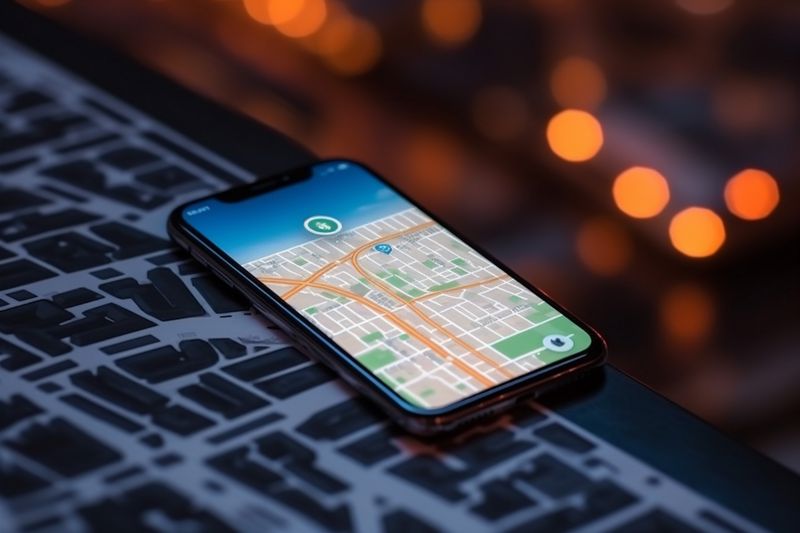 mobile direction navigation map travel gps phone location position point. Generative AI.
