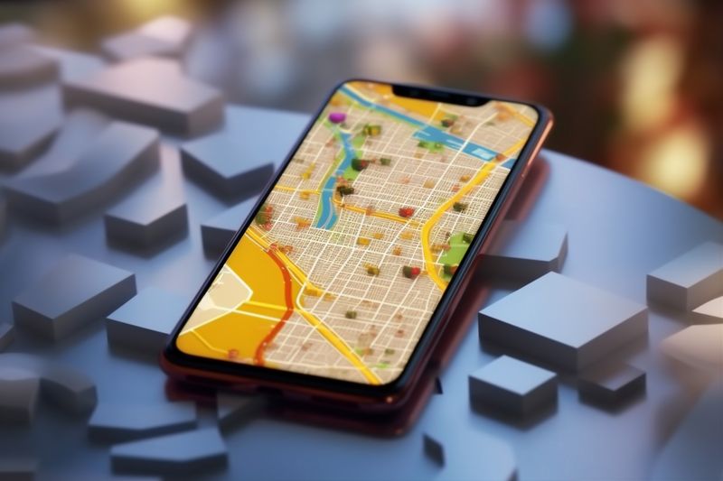 gps point position map location mobile navigation phone direction travel. Generative AI.