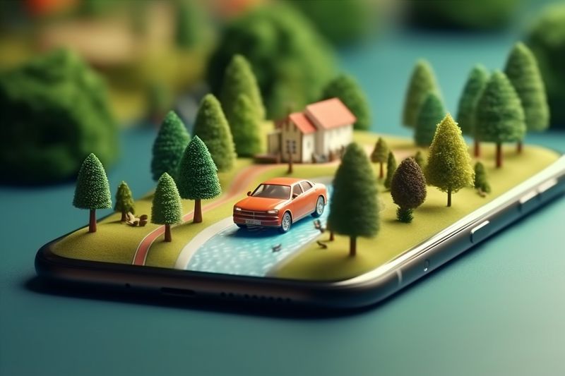 gps phone mobile position direction navigation travel map point location. Generative AI.