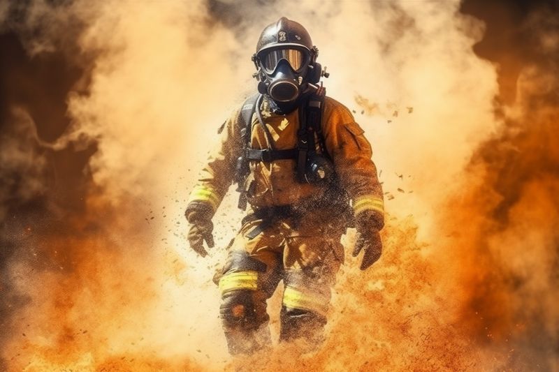 rescue safety uniform equipment firefighter fighter fireman fire smoke emergency. Generative AI.