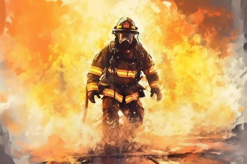 fire smoke emergency fireman firefighter fighter safety uniform rescue equipment. Generative AI.