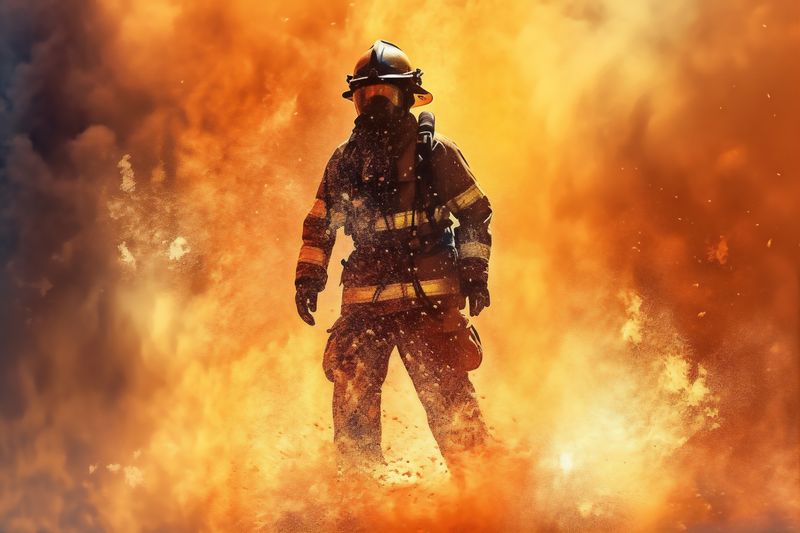 smoke fireman fighter fire firefighter safety rescue uniform emergency equipment. Generative AI.