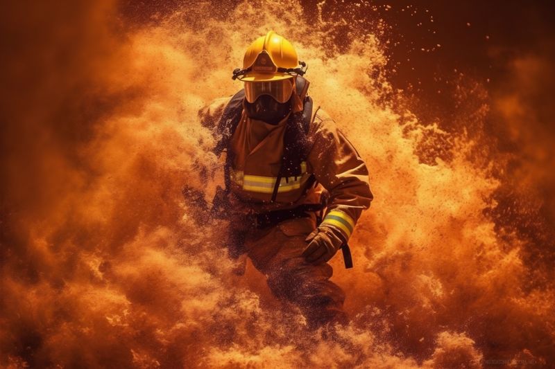 rescue uniform firefighter fire safety equipment emergency fireman fighter smoke. Generative AI.