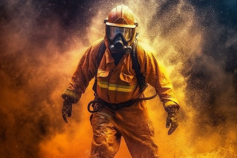 uniform rescue smoke firefighter fighter emergency safety fireman equipment fire. Generative AI.