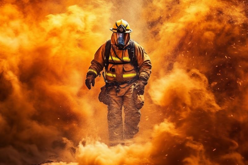equipment fighter safety fire rescue firefighter fireman uniform emergency smoke. Generative AI.