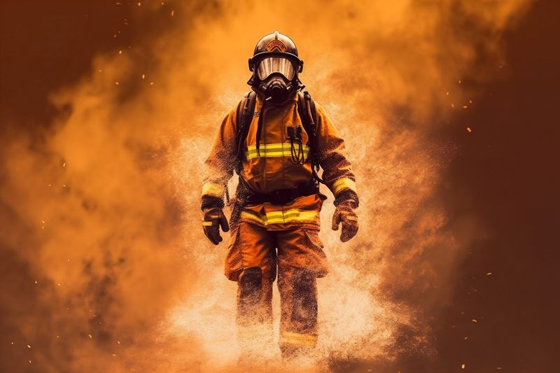 safety fighter rescue uniform smoke fire equipment emergency fireman firefighter. Generative AI.
