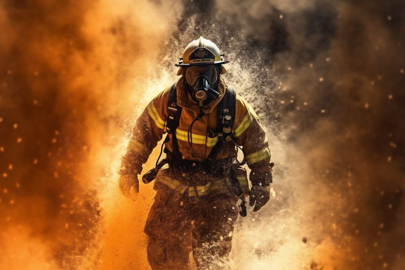 equipment fireman firefighter fighter emergency uniform smoke rescue safety fire. Generative AI.