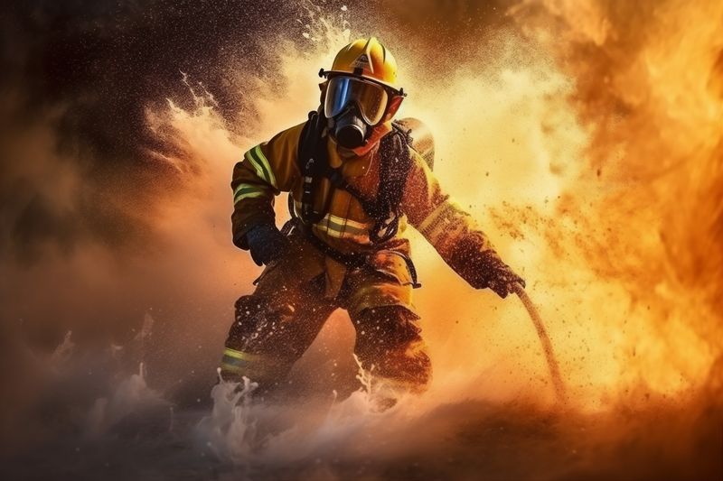 equipment firefighter rescue smoke safety uniform fireman fire fighter emergency. Generative AI.