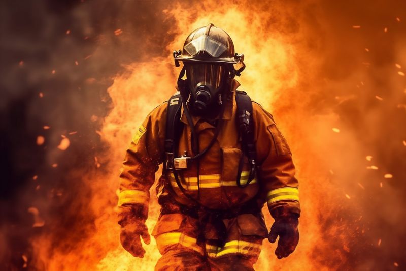 rescue firefighter fire uniform emergency fighter safety equipment fireman smoke. Generative AI.