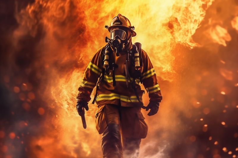 rescue equipment safety emergency fighter smoke uniform firefighter fire fireman. Generative AI.