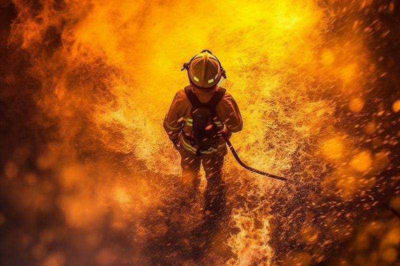 fighter firefighter rescue uniform safety emergency smoke fire fireman equipment. Generative AI.
