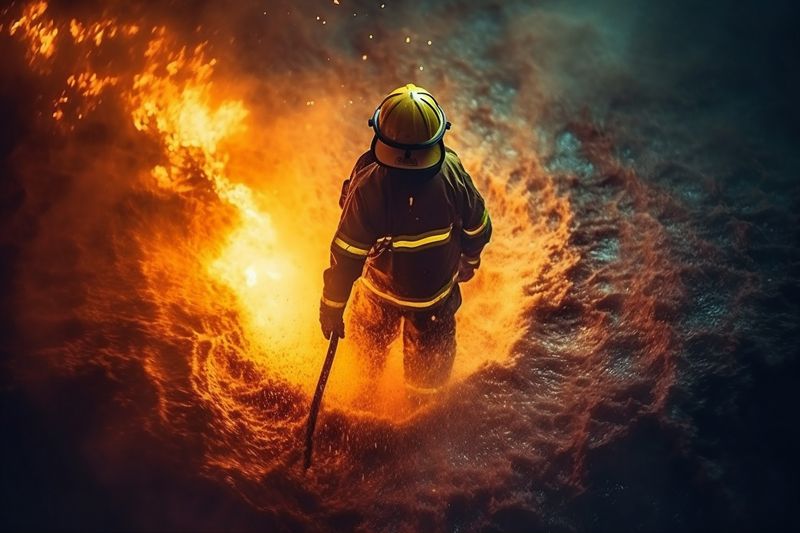 firefighter smoke emergency rescue fireman fire safety fighter uniform equipment. Generative AI.