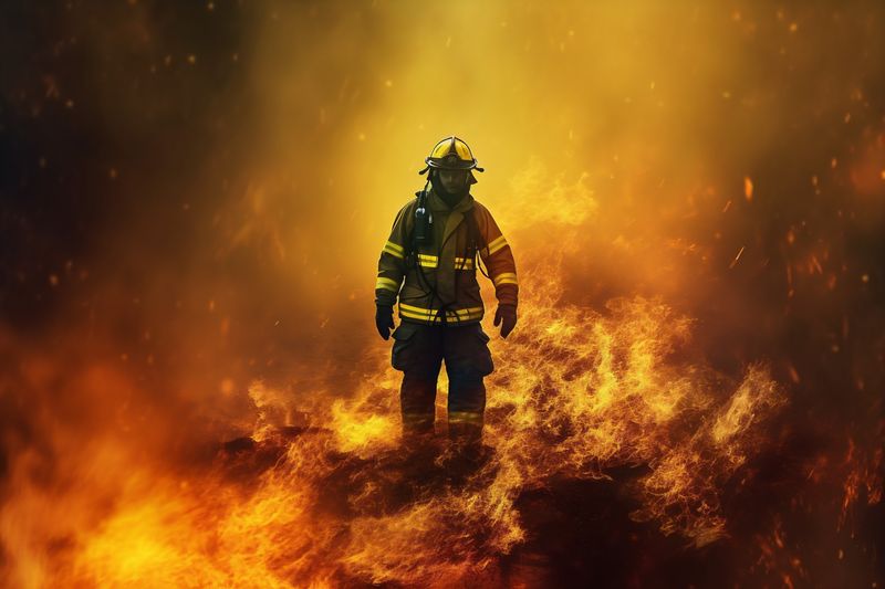 fire fireman safety equipment fighter smoke firefighter emergency uniform rescue. Generative AI.