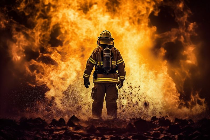 safety firefighter emergency smoke fireman rescue fire uniform fighter equipment. Generative AI.