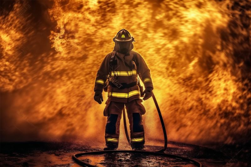 fighter equipment rescue fireman smoke emergency safety fire firefighter uniform. Generative AI.